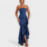 Zuri - Maxikleid mit schulterfreien Trägern und asymmetrischem Saum