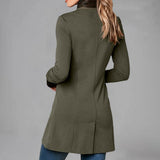 Olive green long-sleeve stand-collar button jacket with four-button front