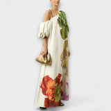 Skylar - Maxikleid mit floralem Muster, asymmetrischem Ausschnitt und Ballonärmeln