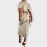Sable - Maxikleid mit V-Ausschnitt und gekreuztem Satin-Knoten