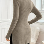 Ribbed knit turtleneck sweater dress, long sleeves, slim fit, olive taupe