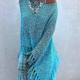 Sonnenuntergang Brise Quasten Strick Cover-Up mit Ausschnitt-Design