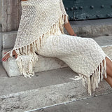 Sonnenuntergang Brise Quasten Strick Cover-Up mit Ausschnitt-Design