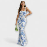 Thalia - Tanzkleid mit floralem Muster und gebundenen Trägern