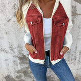 Madison™ cotton zipper jacket, red denim front with cream contrast sleeves