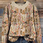 Jena soft pullover: cream knit floral print, crew neck, long sleeves