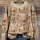 Jena soft pullover: cream knit floral print, crew neck, long sleeves