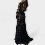 Azalee - Eleganz der Mitternacht Maxikleid mit langen transparenten Spitzenärmeln