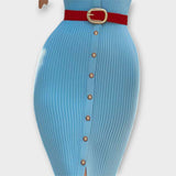 Sina - Elegantes, enges Kleid mit pastellblauen Streifen