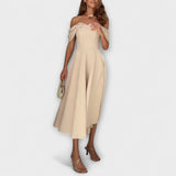 Romy - Maxi-Chic-Kleid mit schulterfreien Trägern und Drapierungen