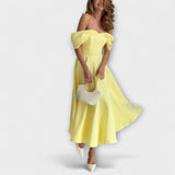 Romy - Maxi-Chic-Kleid mit schulterfreien Trägern und Drapierungen
