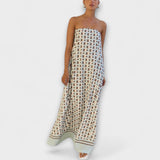 Rjava - Einzigartiges geometrisches Maxikleid mit schulterfreien Trägern