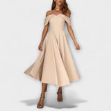 Romy - Maxi-Chic-Kleid mit schulterfreien Trägern und Drapierungen
