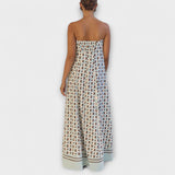 Rjava - Einzigartiges geometrisches Maxikleid mit schulterfreien Trägern