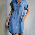 Diane™ casual denim shirt dress, light blue wash, button-front, collar, chest pockets