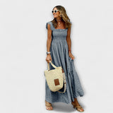 Maxi-Karo Kleid mit Volantärmeln