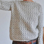 Womens crew-neck speckled pullover, long sleeves, ribbed trim at neckline and cuffs