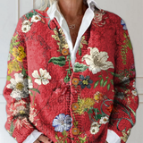 Red vintage floral button cardigan sweater