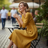 V-Ausschnitt Freizeitkleid für Frauen mit 3/4 Ärmeln und Taschen