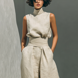 Minimalistisches ärmelloses Blusen- und Hosen-Set für Damen mit weitem Bein