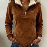 Halb-Zip Kragen Sweatshirt mit asymmetrischem Design und Fransenakzenten