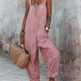 Minimalistischer, gestreifter, lockerer Jumpsuit für Damen mit eckigem Ausschnitt, ärmellos