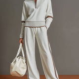 Vintage-inspirierter grauer und weißer Halbzip-Sweatshirt mit weitem Hosen-Set