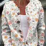 Floral button-up cardigan with long sleeves, V-neck, multicolor small flower print