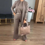 Schickes 3-teiliges Ensemble: Langer Cardigan, Top und Hose