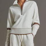 Vintage-inspirierter grauer und weißer Halbzip-Sweatshirt mit weitem Hosen-Set