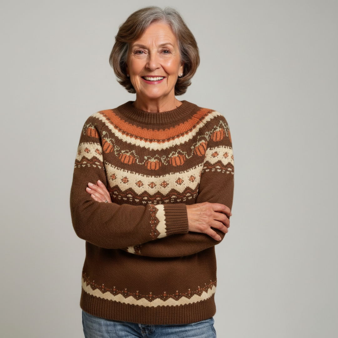 Marion vintage Icelandic sweater in dark brown with Nordic Fair Isle yoke pattern