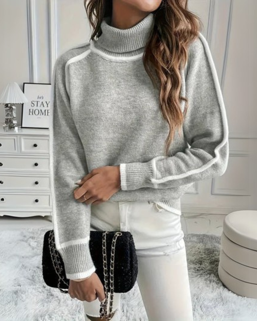 Victoria relaxed fit turtleneck sweater in heather gray with ribbed cuffs and hem trim