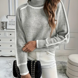 Victoria relaxed fit turtleneck sweater in heather gray with ribbed cuffs and hem trim