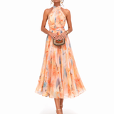 Aurora - Aquarell Druck Halter Neck Kleid