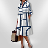 Helena™ - Zeitloses Geometrisches Gemustertes Midikleid