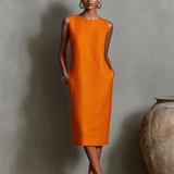 Silvia – Ärmelloses Kleid mit Rundhalsausschnitt und Seitentaschen