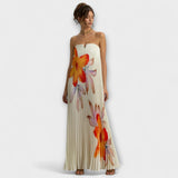 Michelle - Maxikleid mit herzförmigem Ausschnitt und orangefarbigem Blumenmuster