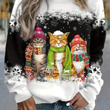 Nele - Warmes Winter Top Mit Schneekatzen Print