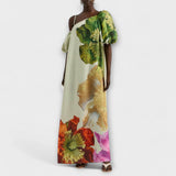 Skylar - Maxikleid mit floralem Muster, asymmetrischem Ausschnitt und Ballonärmeln
