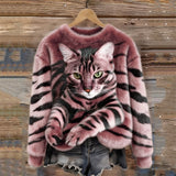 Gemütlicher Plüsch-Sweatshirt mit einem Tiger- und Tabby-Kätzchen-Design