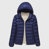 Ultralight quilted puffer jacket with hood, dark navy blue