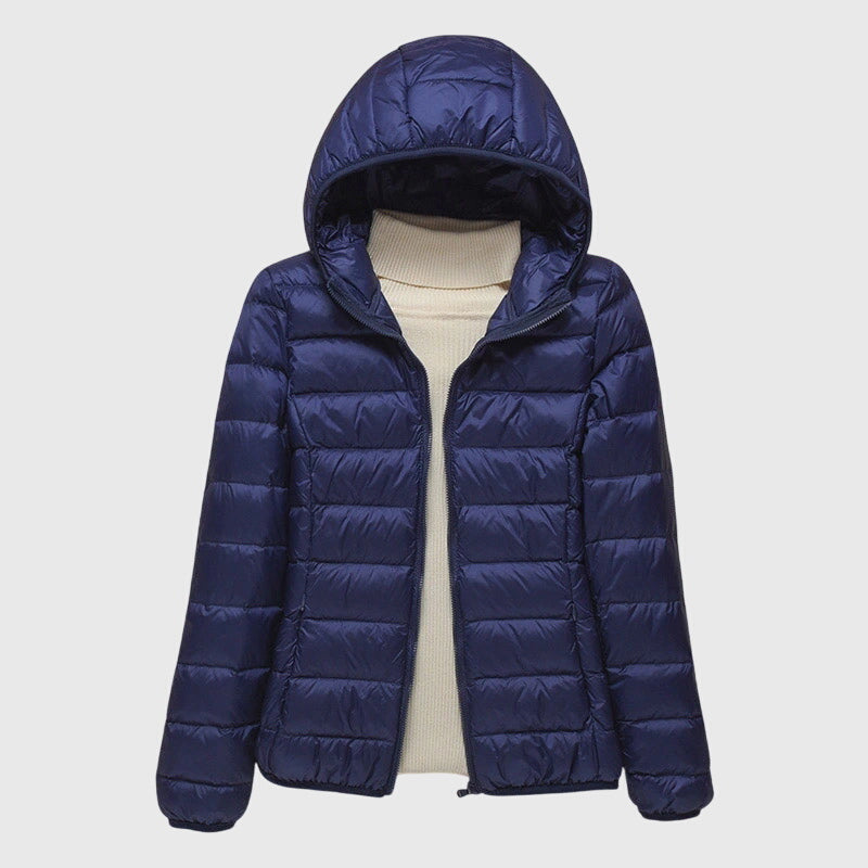 Ultralight quilted puffer jacket with hood, dark navy blue