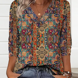 Vintage-inspirierte V-Ausschnitt Druckbluse