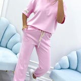 Damen Relaxed Outfit: Set aus solidem Oberteil und Hose