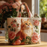 Handgefertigte Tasche - Roter Kater mit Rosen