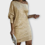 Festliches Kleid mit Glitzer und Kontrast