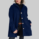 Cordia™ hooded jacket in navy with button front and side pockets