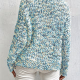 Serina™ speckled long-sleeve pullover sweater, relaxed fit, blue-white knit