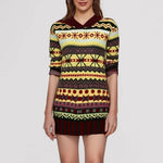 Multicolor patterned hooded sweatshirt with long sleeves, ribbed cuffs and hem