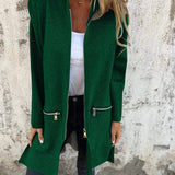 Green hooded zip-front jacket with long sleeves and side zip pockets
